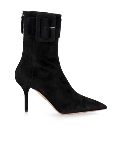 Aquazzura St Honoré 95mm Suede Boots In Black