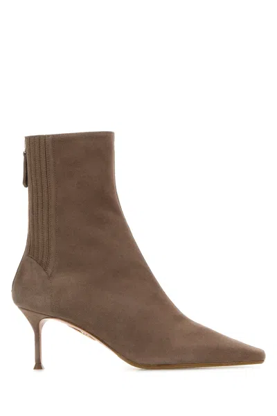 Aquazzura Dove Grey Suede Saint Honor Ankle Boots In Brown