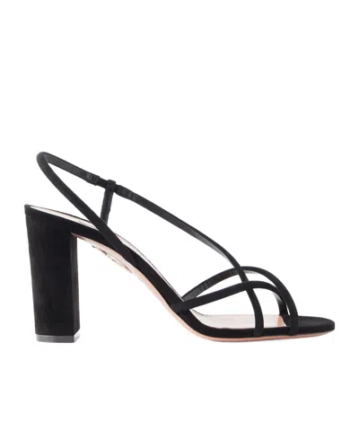 Aquazzura Strap Suede Leather Sandal In Black