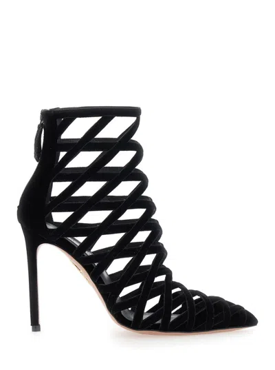 Aquazzura Strappy Velvet Bootie With Stiletto Heel