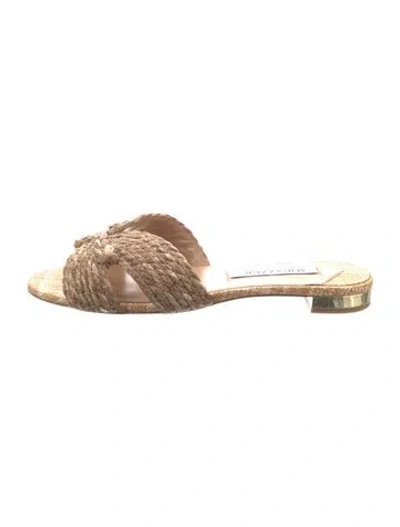 Pre-owned Aquazzura Straw Braided Accents Slides In Neutral