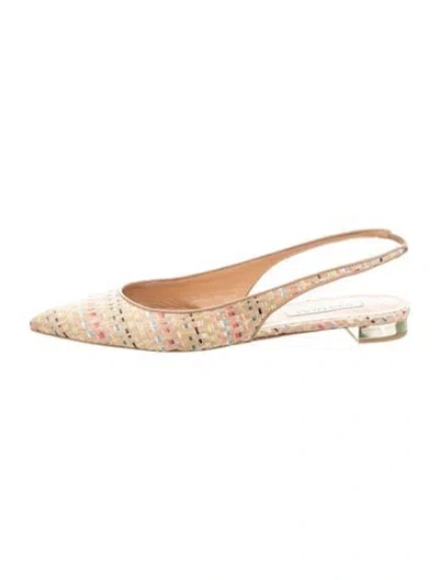Pre-owned Aquazzura Straw Patterned Slingback Flats In Neutral