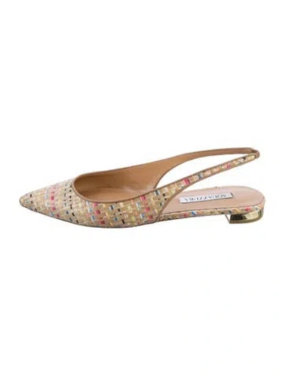 Pre-owned Aquazzura Straw Printed Slingback Flats In Neutral