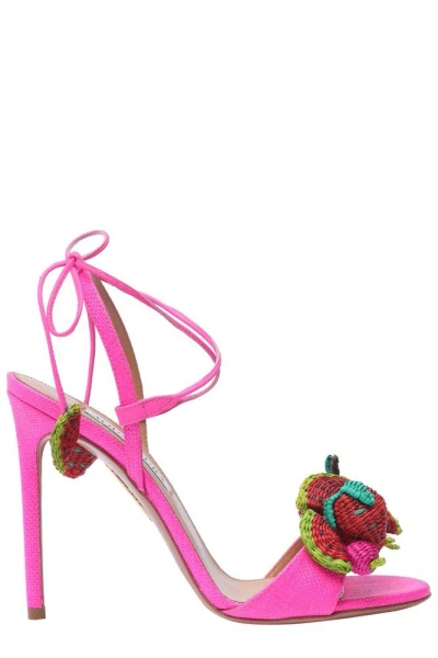 Aquazzura Strawberry Punch 105 Raffia & Leather Sandal In Pink
