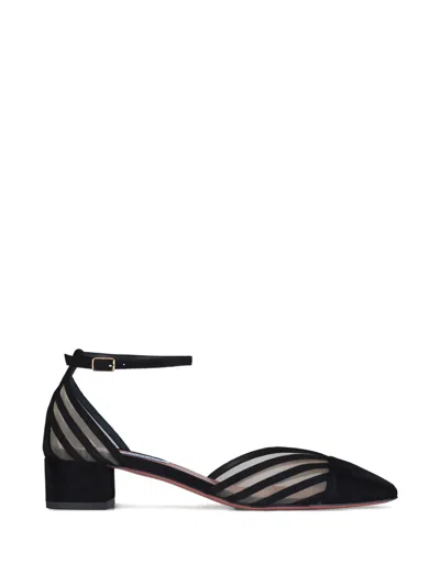 Aquazzura Striped Ankle Strap Pumps In Black