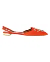 Aquazzura Studded Accents Slingback Flats In Orange Satin In Orange