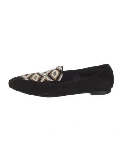 Pre-owned Aquazzura Suede Animal Print Loafers In Black