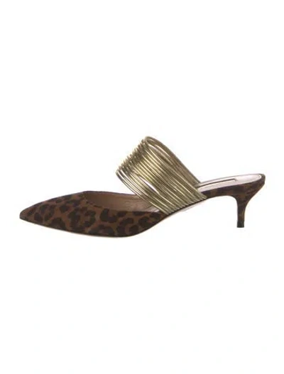 Pre-owned Aquazzura Suede Animal Print Mules In Brown