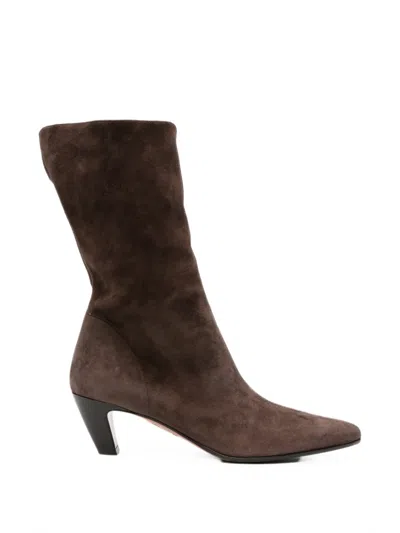 Aquazzura Suede Ankle Boots In Brown