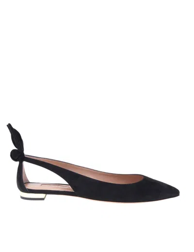 Aquazzura Bow Tie Ballet Suede Ballet Flats In Black