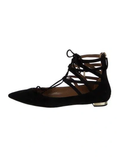 Pre-owned Aquazzura Suede Ballet Flats In Black