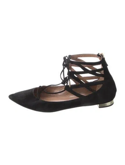 Pre-owned Aquazzura Suede Ballet Flats In Black