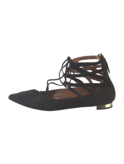 Pre-owned Aquazzura Suede Ballet Flats In Black