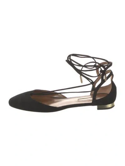 Pre-owned Aquazzura Suede Ballet Flats In Black