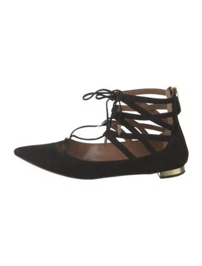 Pre-owned Aquazzura Suede Ballet Flats In Black