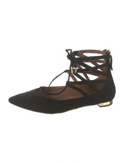 Pre-owned Aquazzura Suede Ballet Flats In Black