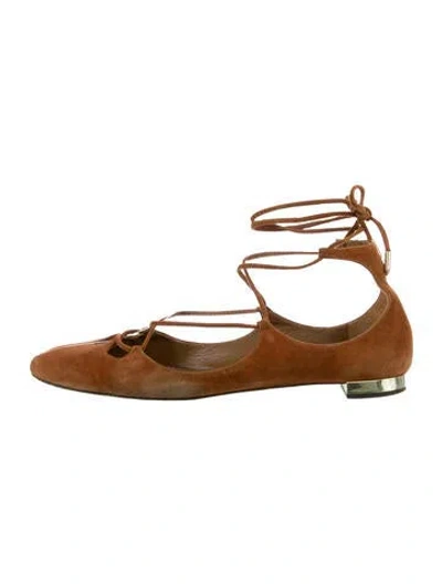 Pre-owned Aquazzura Suede Ballet Flats In Brown