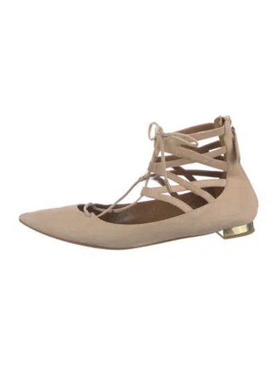 Pre-owned Aquazzura Suede Ballet Flats In Neutral