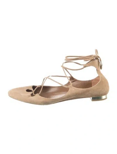 Pre-owned Aquazzura Suede Ballet Flats In Neutrals