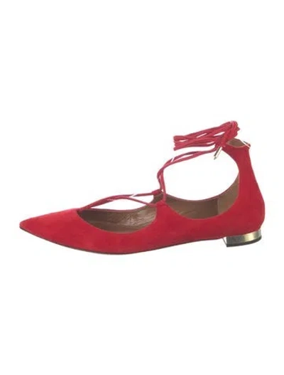 Pre-owned Aquazzura Suede Ballet Flats In Red