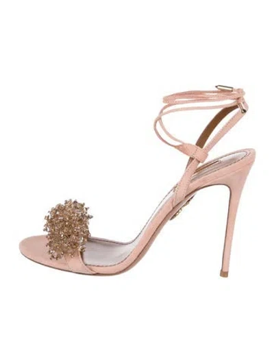 Pre-owned Aquazzura Suede Beaded Accents Sandals In Pink