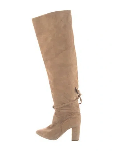 Pre-owned Aquazzura Suede Boots In Neutral