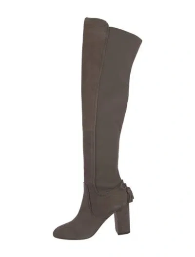 Pre-owned Aquazzura Suede Bow Accents Boots In Gray