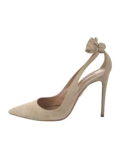 Pre-owned Aquazzura Suede Bow Accents Pumps In Neutral