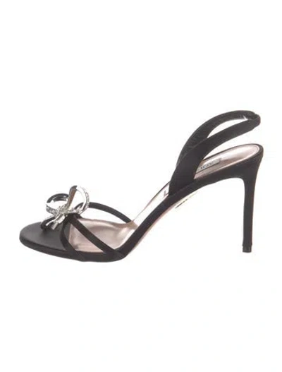 Pre-owned Aquazzura Suede Bow Accents Slingback Sandals In Black