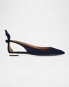 Aquazzura Suede Bow Tie Ballet Flats In Blue