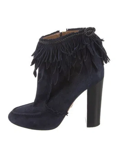 Pre-owned Aquazzura Suede Braided Accents Lace-up Boots In Blue