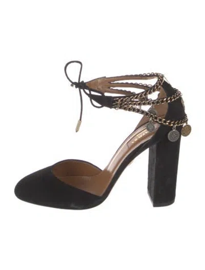 Pre-owned Aquazzura Suede Chain-link Accents D'orsay Pumps In Black