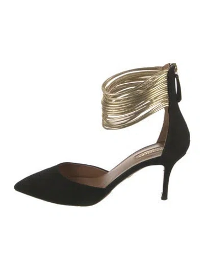 Pre-owned Aquazzura Suede Colorblock Pattern D'orsay Pumps In Black