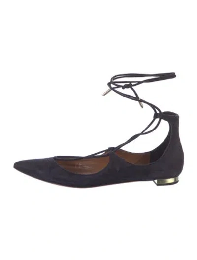 Pre-owned Aquazzura Suede Colorblock Pattern Flats In Blue