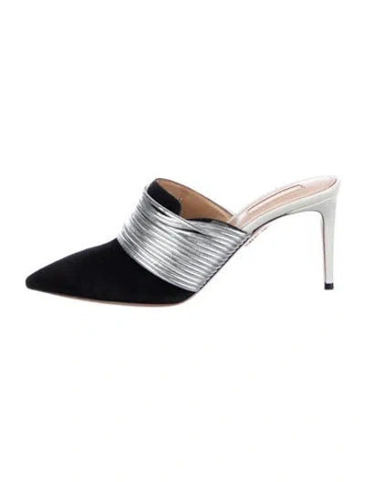 Pre-owned Aquazzura Suede Colorblock Pattern Mules In Black