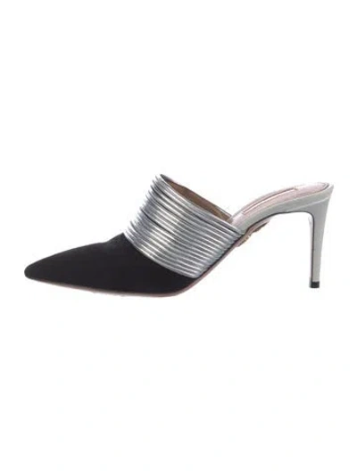 Pre-owned Aquazzura Suede Colorblock Pattern Mules In Black