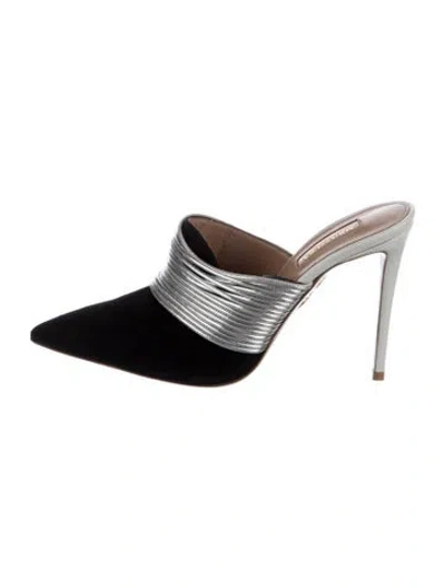 Pre-owned Aquazzura Suede Colorblock Pattern Mules In Black