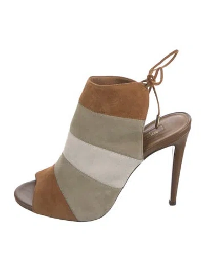 Pre-owned Aquazzura Suede Colorblock Pattern Mules In Neutral