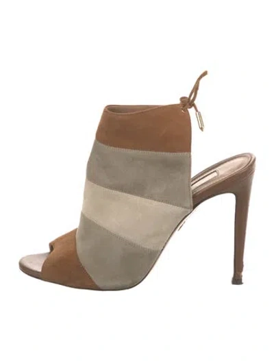 Pre-owned Aquazzura Suede Colorblock Pattern Mules In Neutral