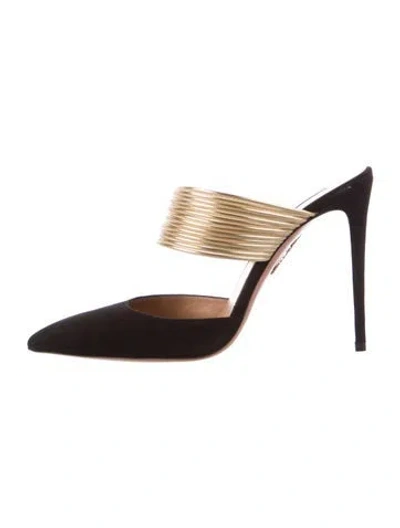 Pre-owned Aquazzura Suede Colorblock Pattern Mules W/ Tags In Black