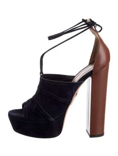 Pre-owned Aquazzura Suede Colorblock Pattern T-strap Pumps In Blue