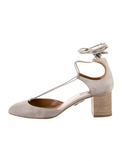 Pre-owned Aquazzura Suede Colorblock Pattern T-strap Pumps In Gray