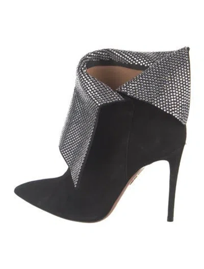 Pre-owned Aquazzura Suede Crystal Embellishments Boots In Black