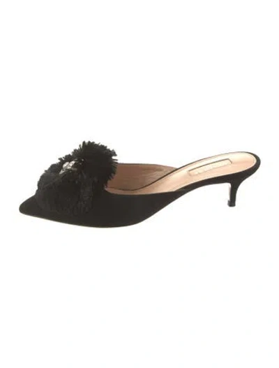 Pre-owned Aquazzura Suede Crystal Embellishments Mules In Black