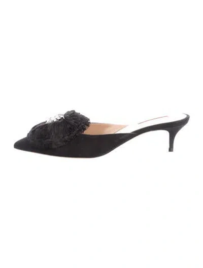 Pre-owned Aquazzura Suede Crystal Embellishments Mules In Black