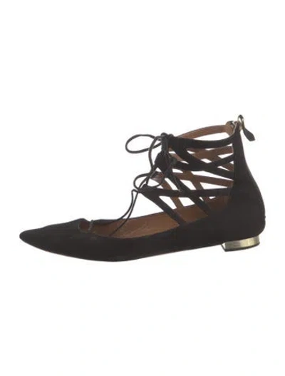 Pre-owned Aquazzura Suede Cutout Accent Ballet Flats In Black
