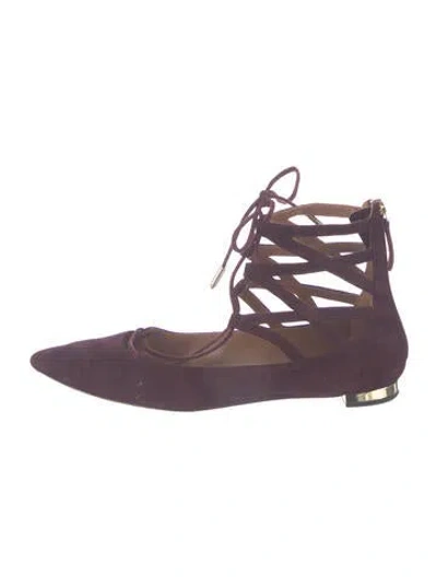Pre-owned Aquazzura Suede Cutout Accent Ballet Flats In Burgundy