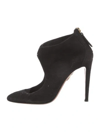 Pre-owned Aquazzura Suede Cutout Accent Boots In Black