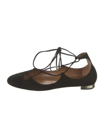 Pre-owned Aquazzura Suede Cutout Accent Flats In Black