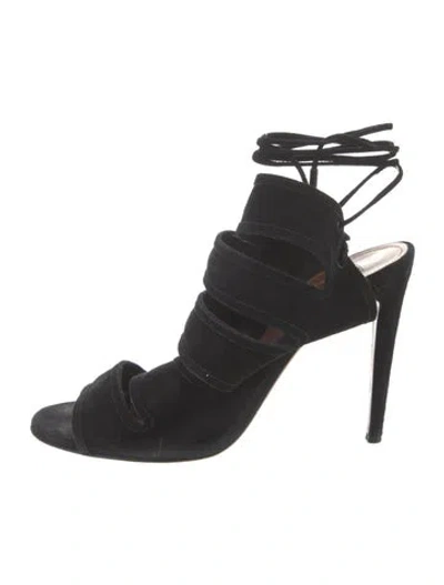 Pre-owned Aquazzura Suede Cutout Accent Gladiator Sandals In Black